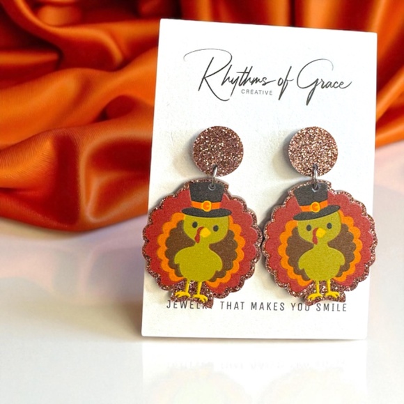 Feast Mode: ON – Glittery Turkey Earrings for Thanksgiving Fun! NWT Jewelry - Picture 8 of 9